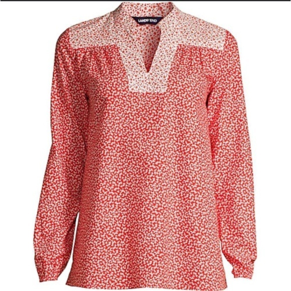 LAND'S END. Women's Cotton Poplin Peasant Shirt. Crimson Orange.‎ 1X.